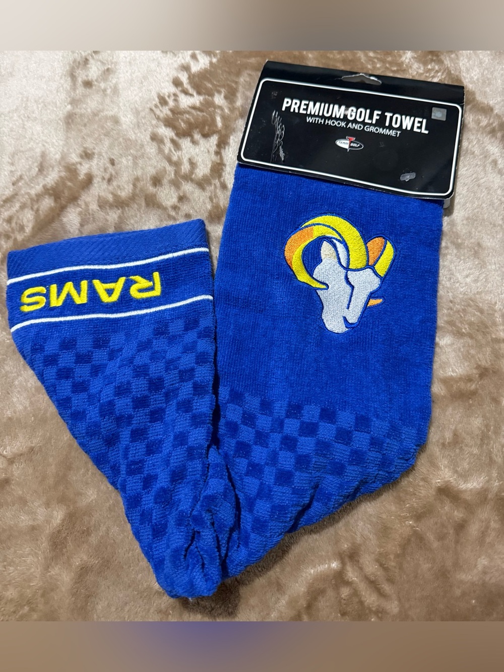 LA Rams Blue Embroidered Premium Golf Towel W/ Hook & Grommet